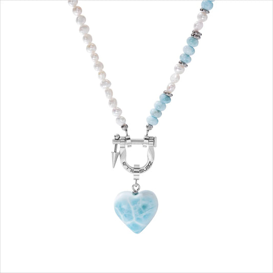 Tidal Heart Larimar & Pearl Necklace