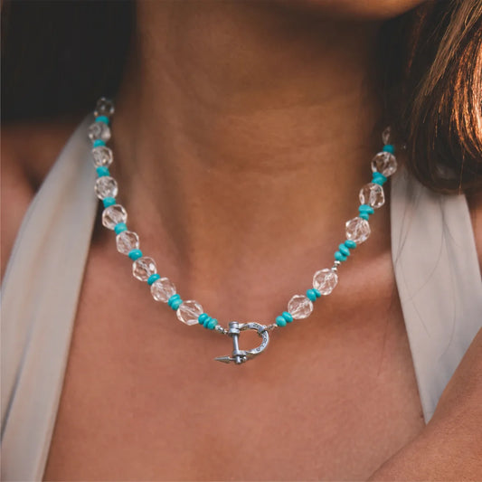 Orbit Clear Quartz & Turquoise Necklace