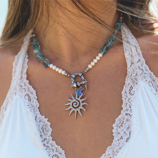 Horizon Blue Topaz & Pearl Necklace